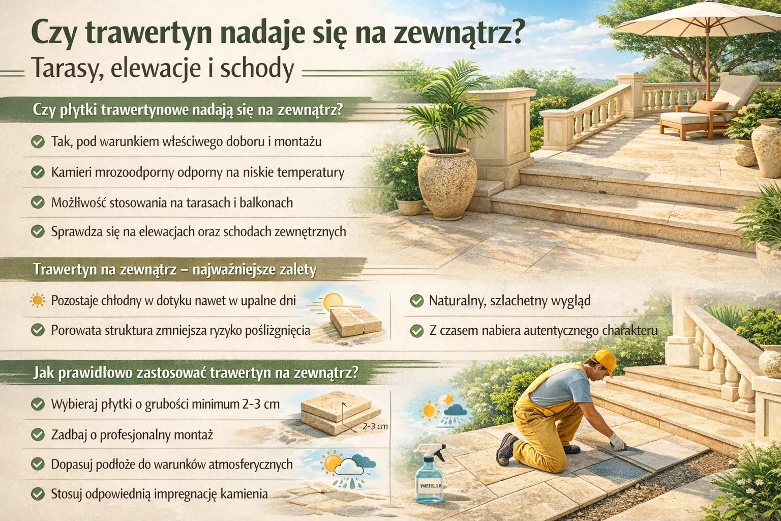 Czy trawertyn nadaje się na zewnątrz? Tarasy, elewacje i schody