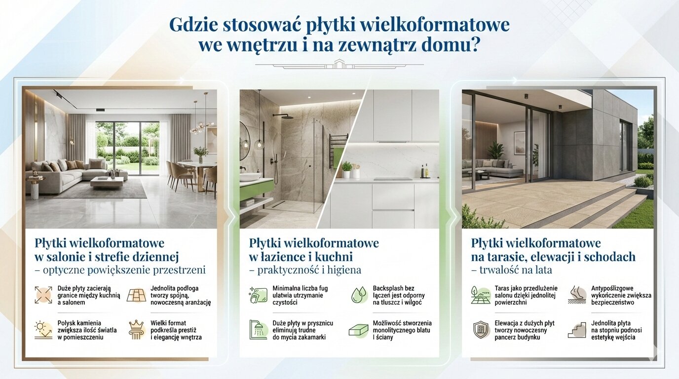 Gdzie stosować płytki wielkoformatowe we wnętrzu i na zewnątrz domu?