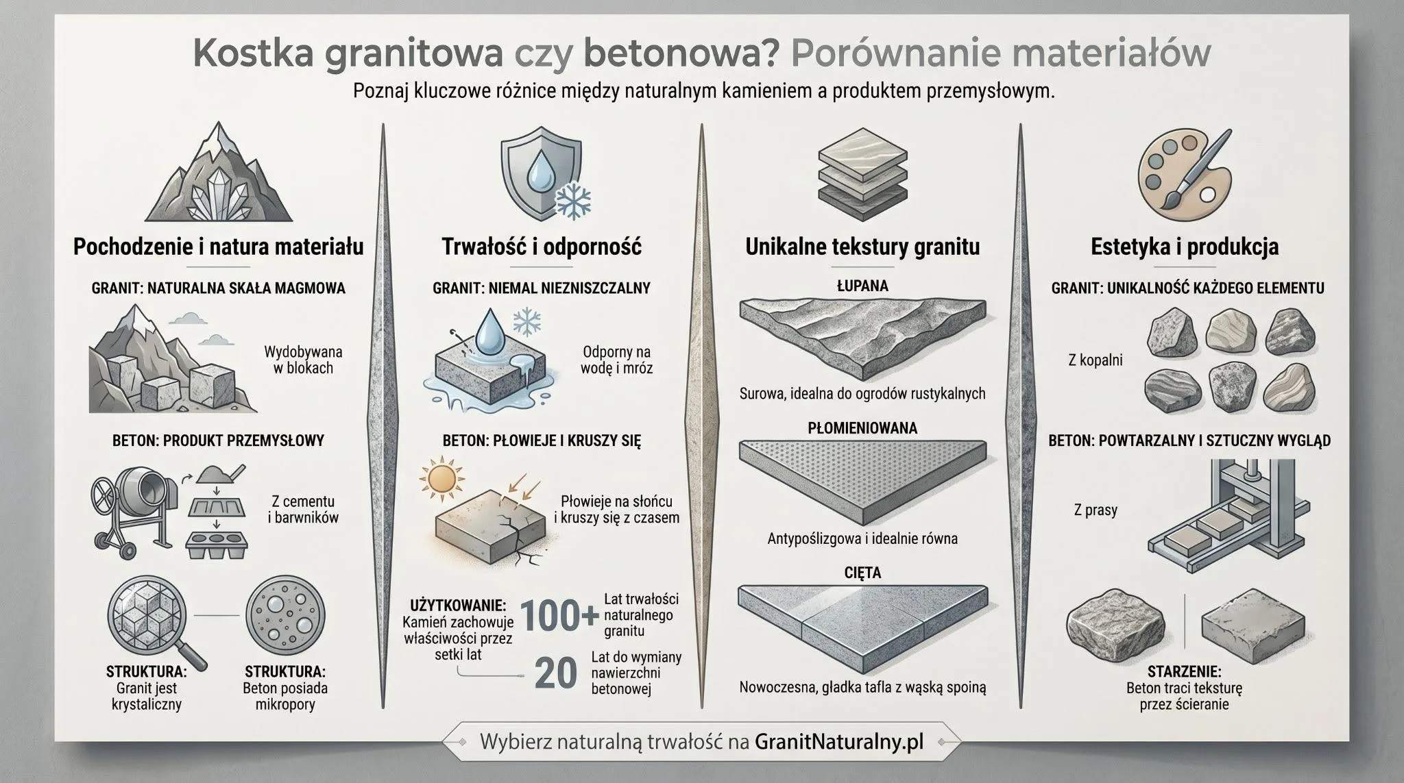 Kostka granitowa czy betonowa? Porównanie materiałów