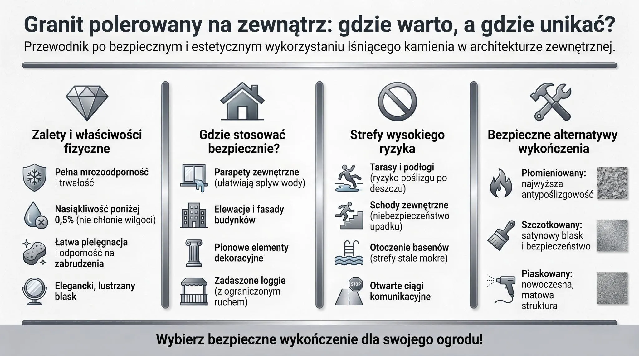 Granit polerowany na zewnątrz: gdzie warto, a gdzie unikać?