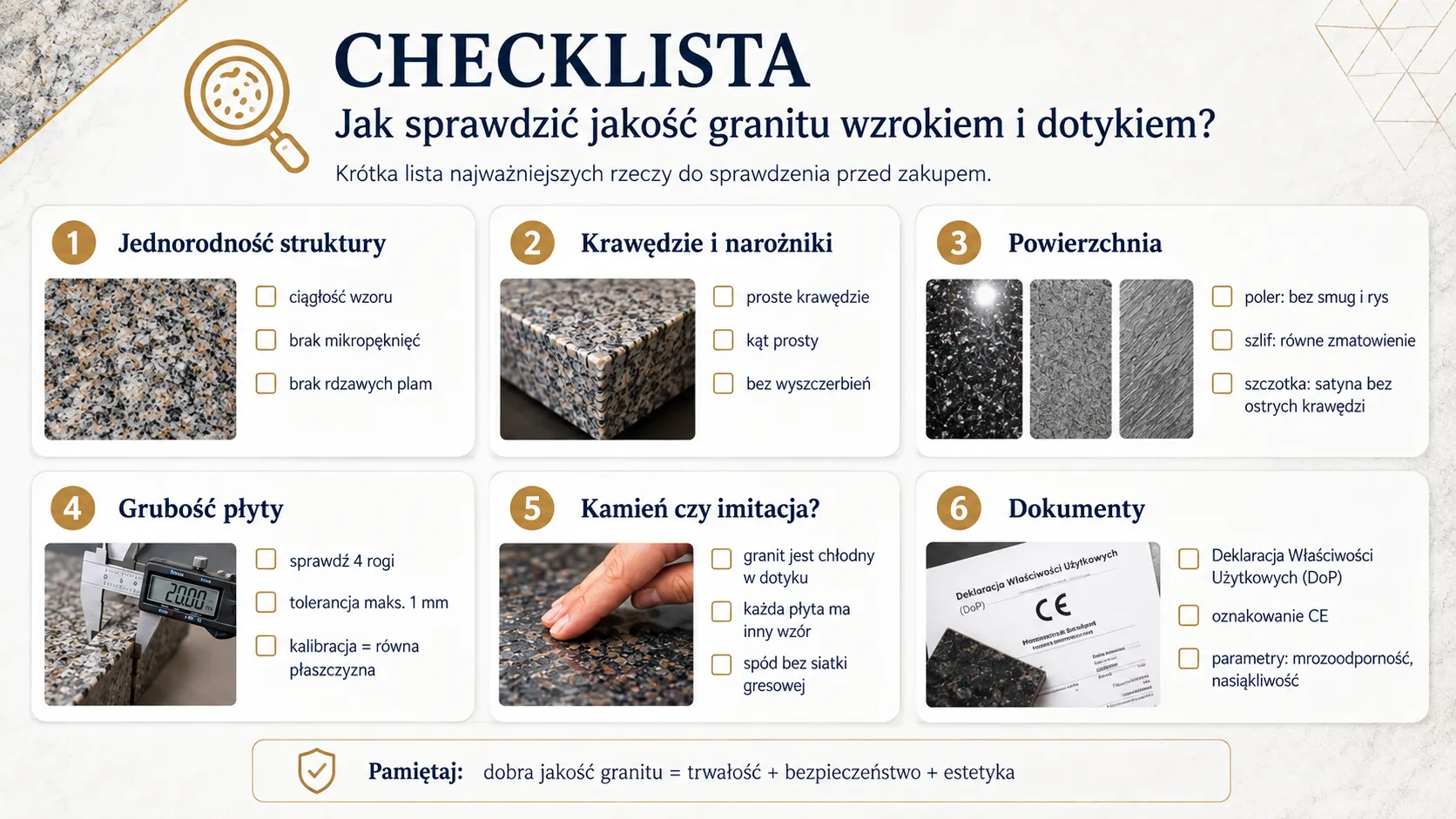 Checklista - jak sprawdzić jakość granitu wzrokiem i dotykiem?