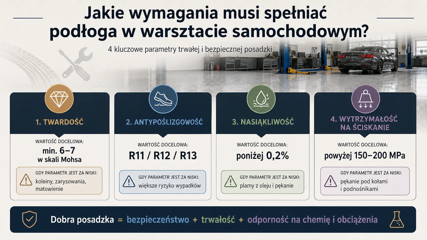 Jakie wymagania musi spełniać podłoga w warsztacie samochodowym?