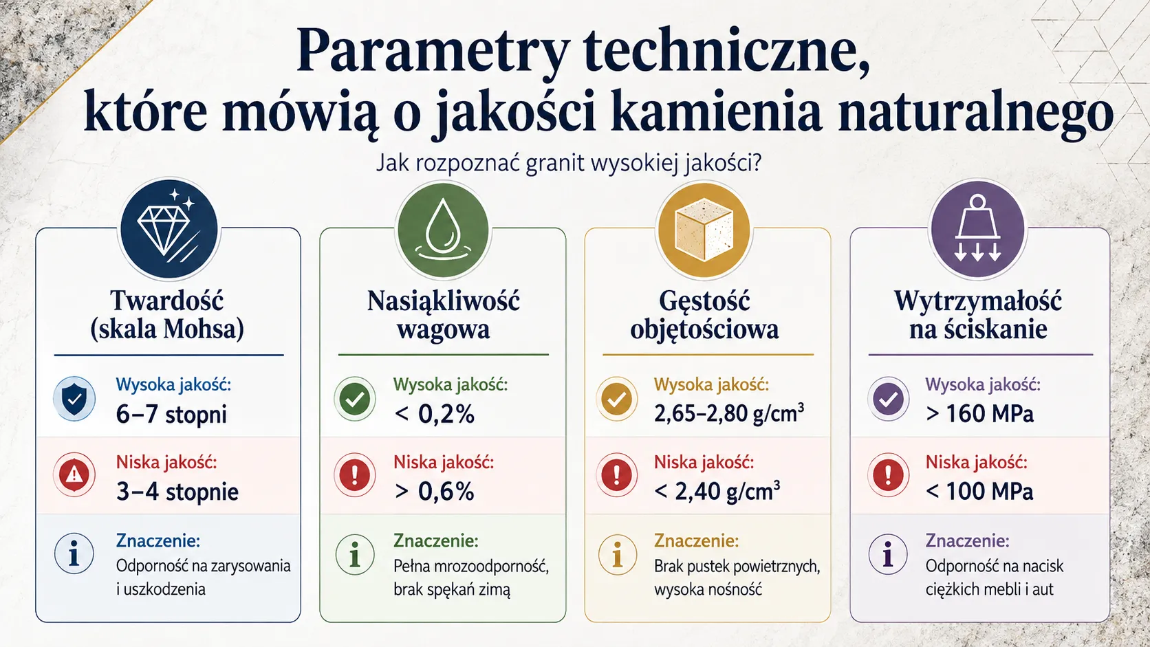 Parametry techniczne, które mówią o jakości kamienia naturalnego