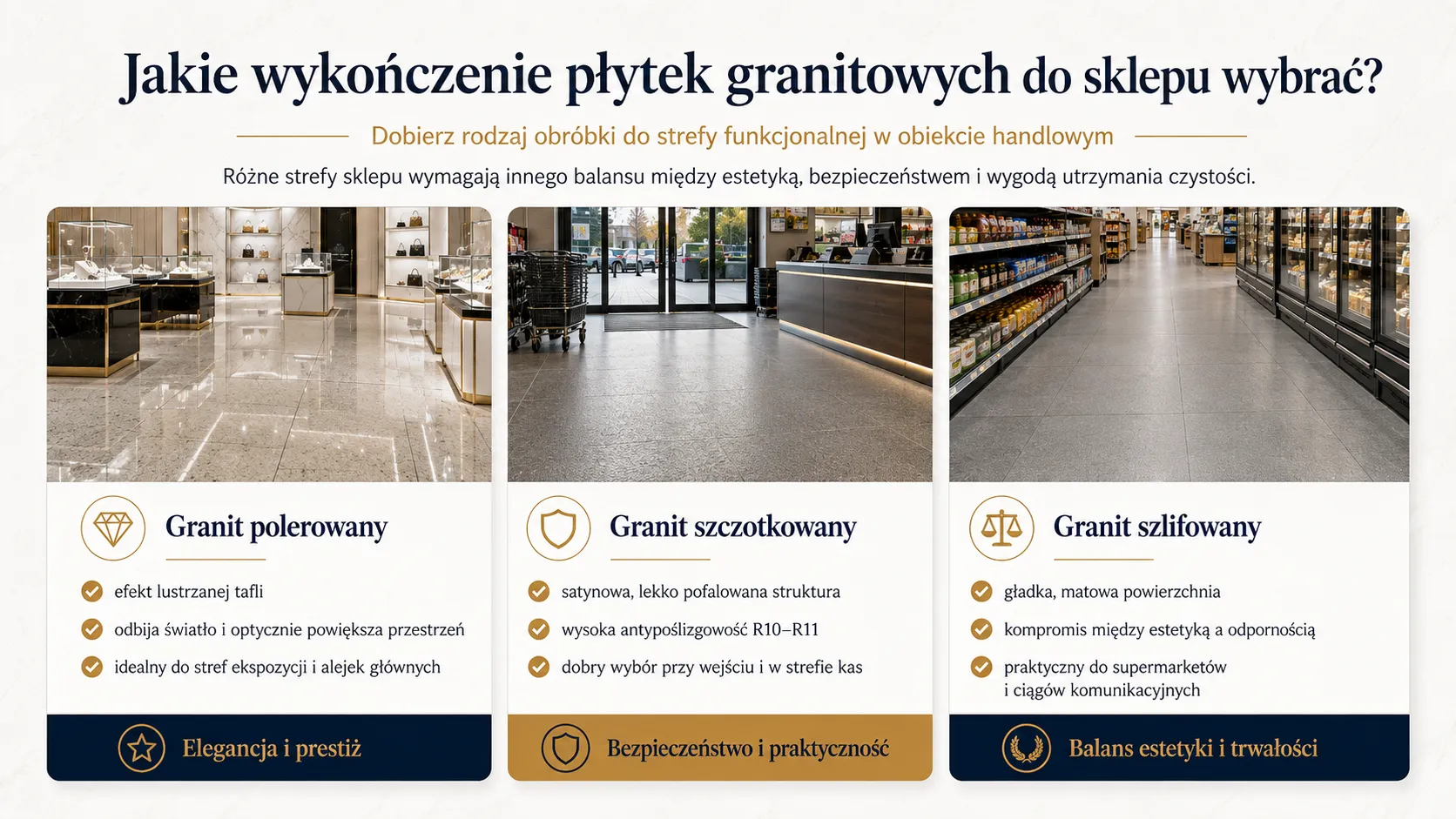 Jakie wykończenie płytek granitowych do sklepu wybrać?